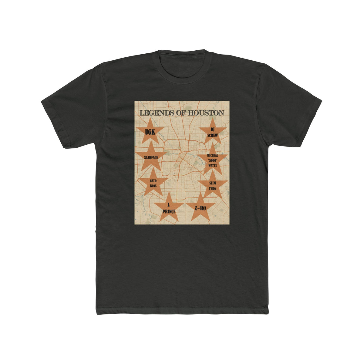 Legends of Houston Unisex Cotton Crew Tee, Houston Pride Shirt, Music Lover Gift, Vintage Map Tee, Urban Culture Apparel