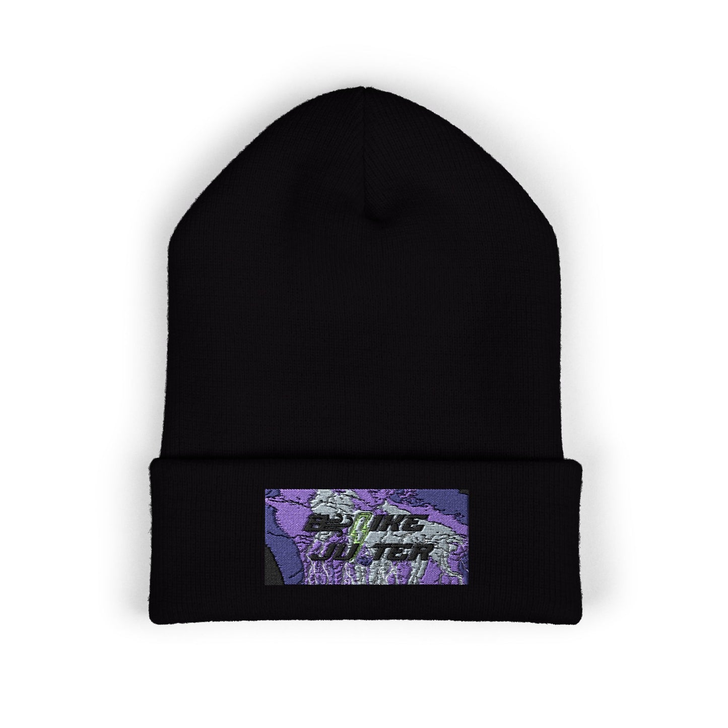Embroidered Purple Floral Cuffed Beanie — Classic Knit Winter Hat