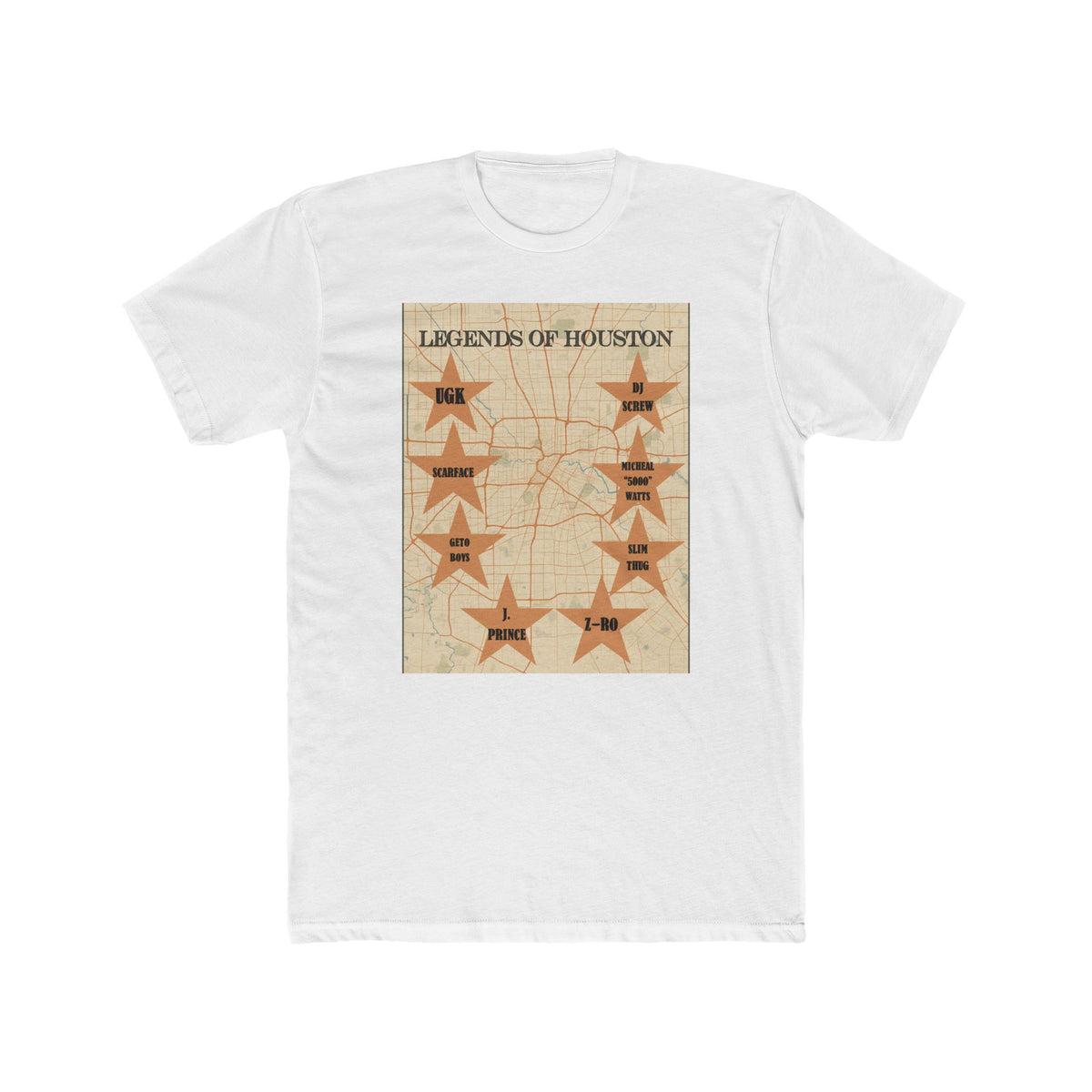 Legends of Houston Unisex Cotton Crew Tee, Houston Pride Shirt, Music Lover Gift, Vintage Map Tee, Urban Culture Apparel
