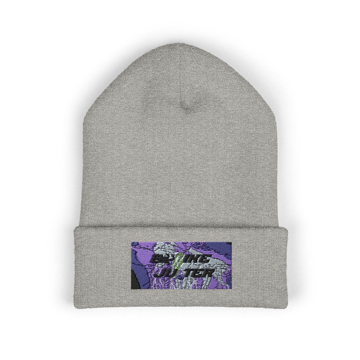 Embroidered Purple Floral Cuffed Beanie — Classic Knit Winter Hat
