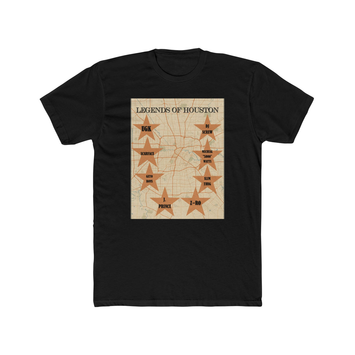 Legends of Houston Unisex Cotton Crew Tee, Houston Pride Shirt, Music Lover Gift, Vintage Map Tee, Urban Culture Apparel